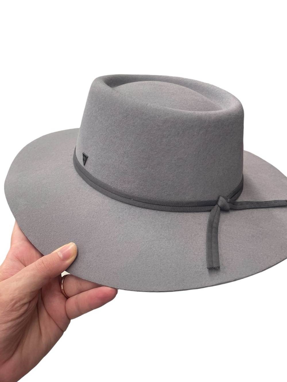 West Von Celeste Telescope Boater Stone Gray Wide Brim Wool Hat Rancher Size M/L